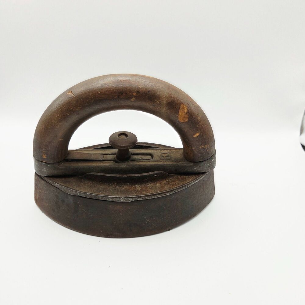 Antique Primitive Sad Iron with Removable Wooden Handle Farmhouse Decor